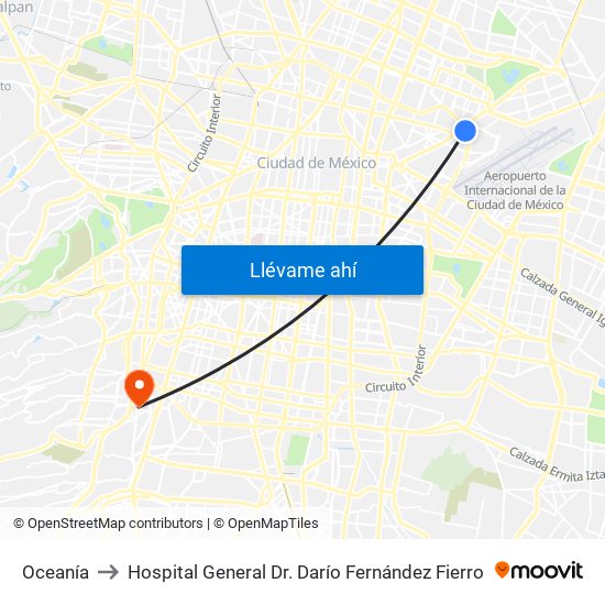 Oceanía to Hospital General Dr. Darío Fernández Fierro map