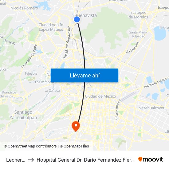 Lechería to Hospital General Dr. Darío Fernández Fierro map
