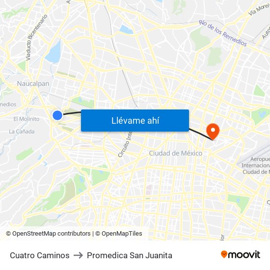 Cuatro Caminos to Promedica San Juanita map