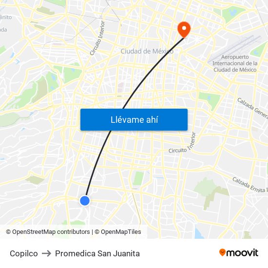 Copilco to Promedica San Juanita map