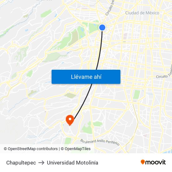 Chapultepec to Universidad Motolinía map