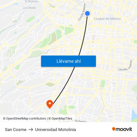 San Cosme to Universidad Motolinía map