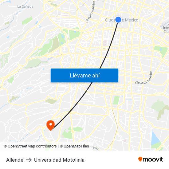 Allende to Universidad Motolinía map