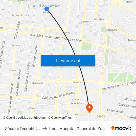 Zócalo/Tenochtitlán to Imss Hospital General de Zona 30 map