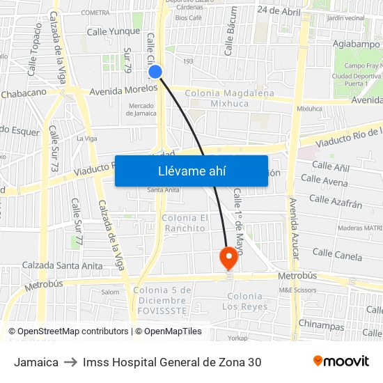 Jamaica to Imss Hospital General de Zona 30 map