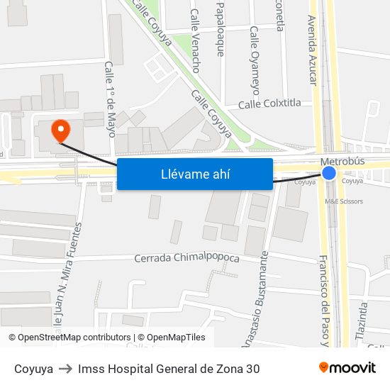 Coyuya to Imss Hospital General de Zona 30 map