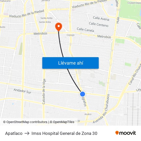 Apatlaco to Imss Hospital General de Zona 30 map