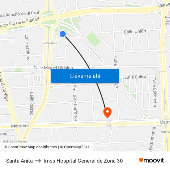 Santa Anita to Imss Hospital General de Zona 30 map