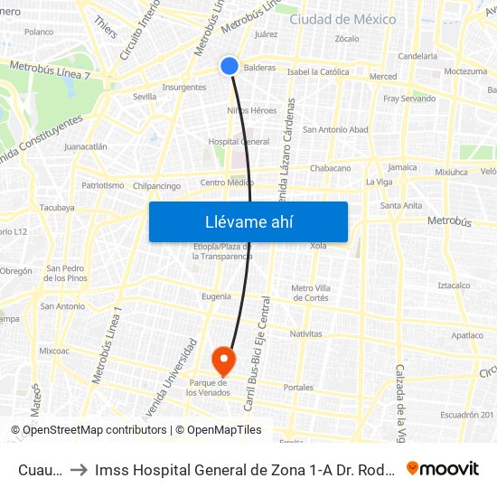 Cuauhtémoc to Imss Hospital General de Zona 1-A Dr. Rodolfo Antonio de Mucha Macias ""Venados"" map