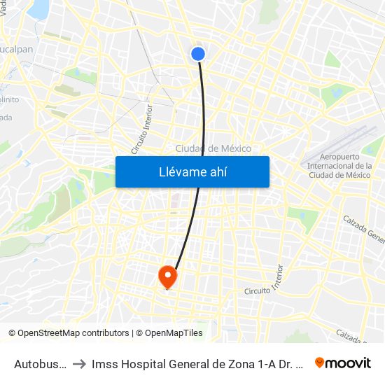 Autobuses del Norte to Imss Hospital General de Zona 1-A Dr. Rodolfo Antonio de Mucha Macias ""Venados"" map