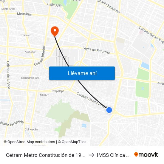 Cetram Metro Constitución de 1917 to IMSS Clínica 45 map