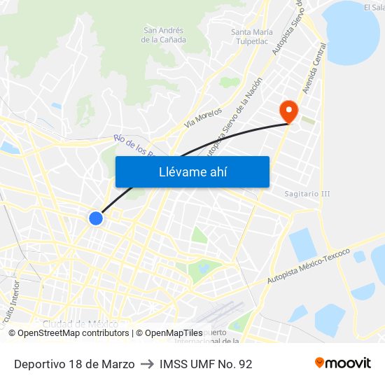 Deportivo 18 de Marzo to IMSS UMF No. 92 map