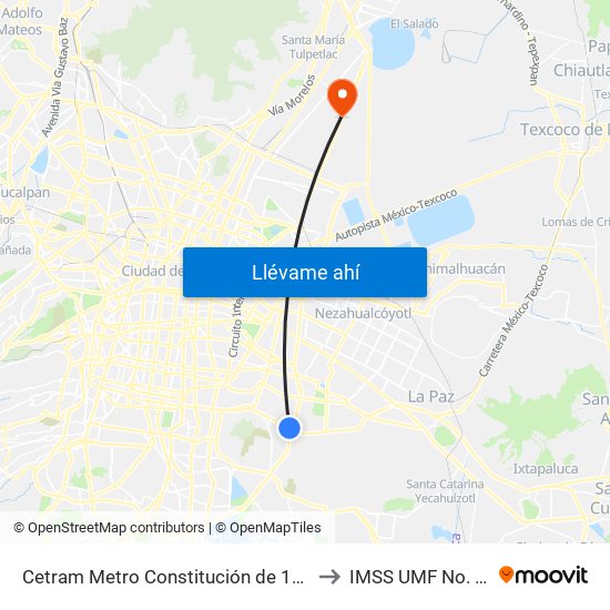 Cetram Metro Constitución de 1917 to IMSS UMF No. 92 map