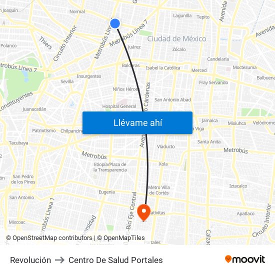 Revolución to Centro De Salud Portales map