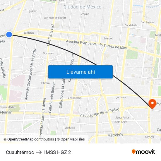 Cuauhtémoc to IMSS HGZ 2 map