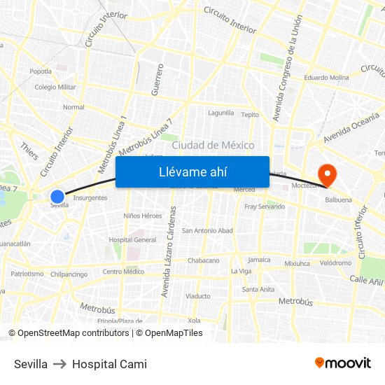 Sevilla to Hospital Cami map