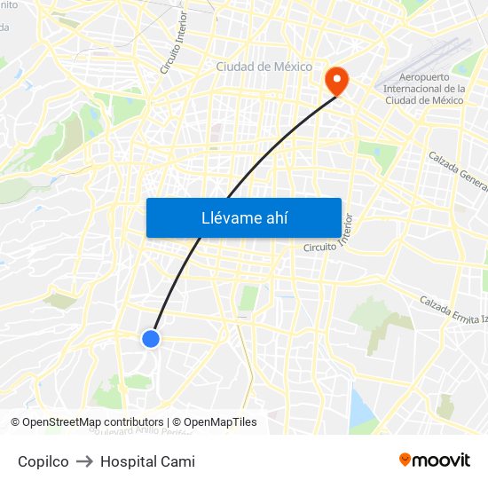 Copilco to Hospital Cami map