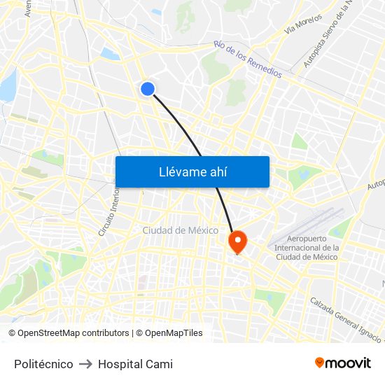 Politécnico to Hospital Cami map