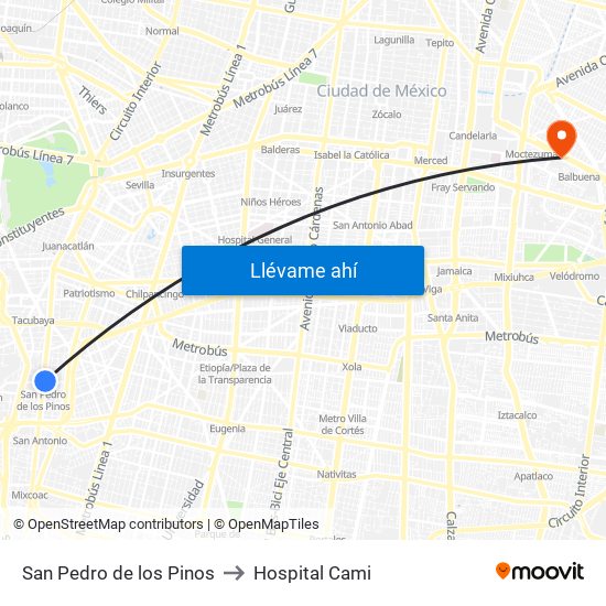 San Pedro de los Pinos to Hospital Cami map
