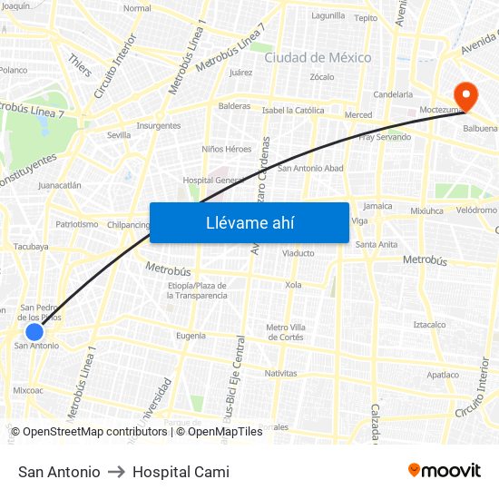 San Antonio to Hospital Cami map