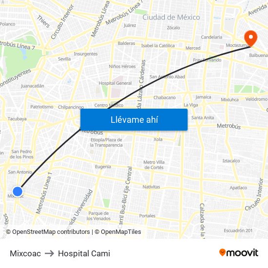 Mixcoac to Hospital Cami map