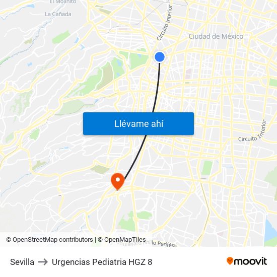 Sevilla to Urgencias Pediatria HGZ 8 map
