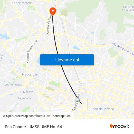 San Cosme to IMSS UMF No. 64 map