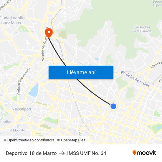 Deportivo 18 de Marzo to IMSS UMF No. 64 map