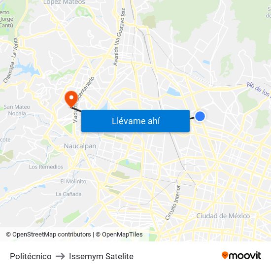 Politécnico to Issemym Satelite map