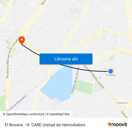 El Rosario to CARE Unidad de Hemodialisis map