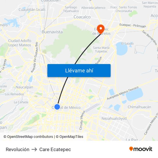 Revolución to Care Ecatepec map