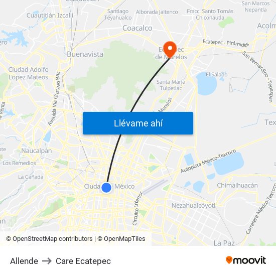 Allende to Care Ecatepec map
