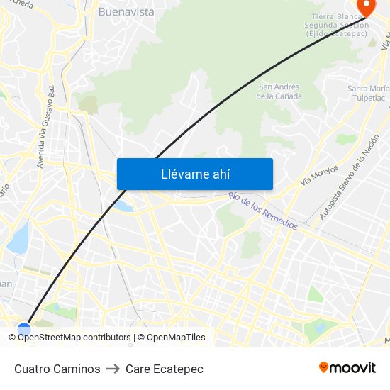 Cuatro Caminos to Care Ecatepec map