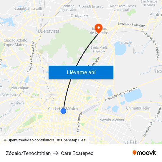 Zócalo/Tenochtitlán to Care Ecatepec map
