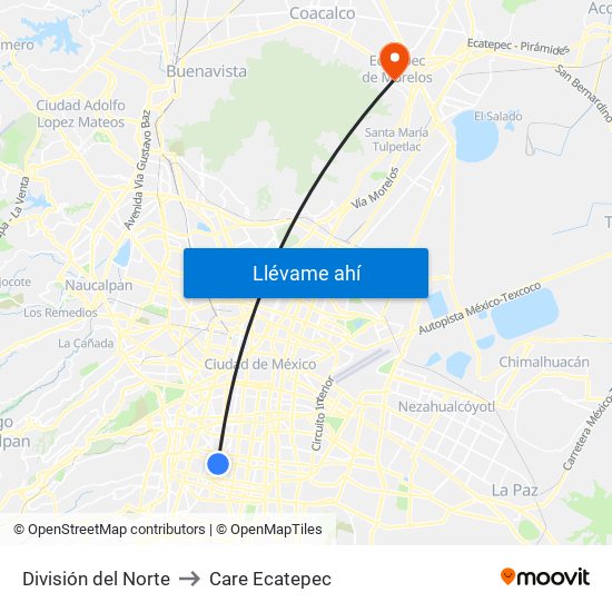 División del Norte to Care Ecatepec map