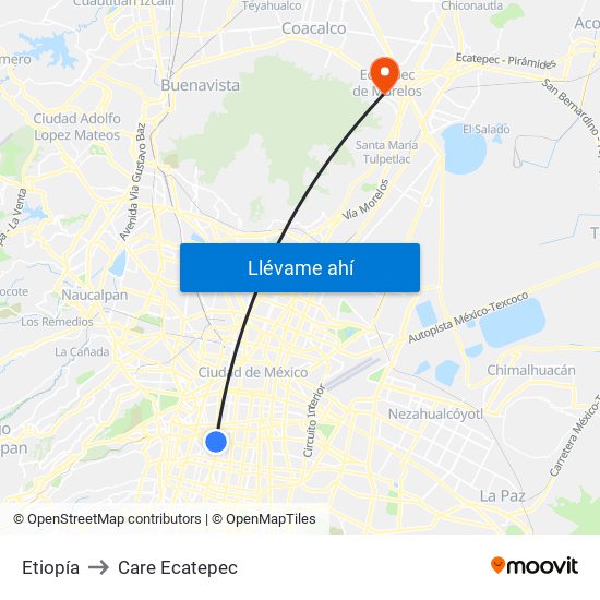 Etiopía to Care Ecatepec map