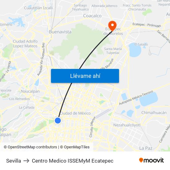 Sevilla to Centro Medico ISSEMyM Ecatepec map