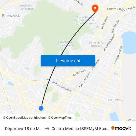 Deportivo 18 de Marzo to Centro Medico ISSEMyM Ecatepec map