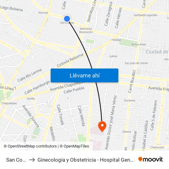 San Cosme to Ginecología y Obstetricia - Hospital General de México map