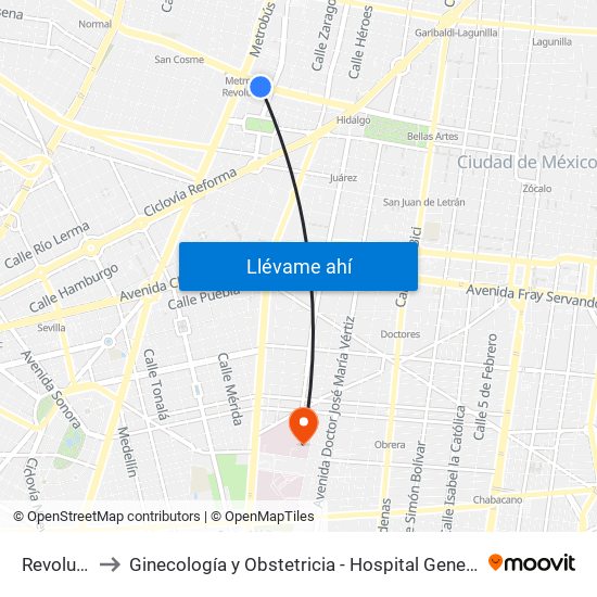 Revolución to Ginecología y Obstetricia - Hospital General de México map