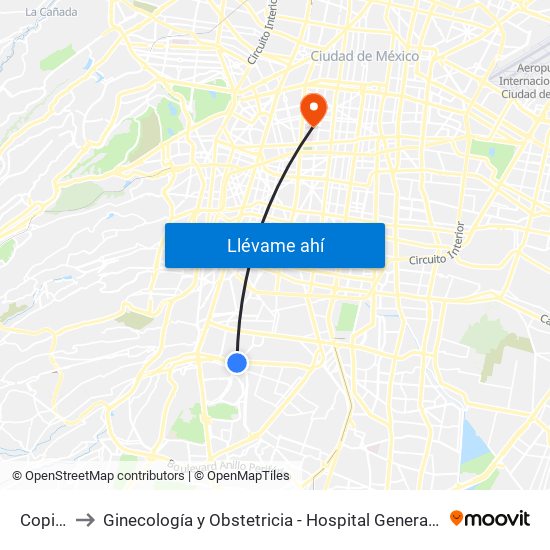 Copilco to Ginecología y Obstetricia - Hospital General de México map