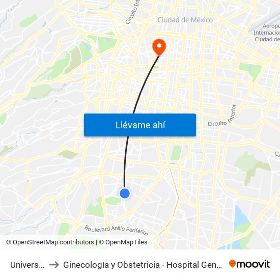 Universidad to Ginecología y Obstetricia - Hospital General de México map