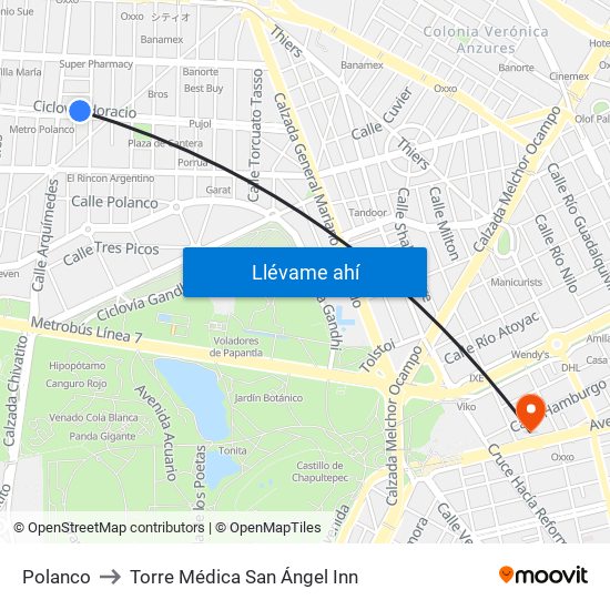 Polanco to Torre Médica San Ángel Inn map