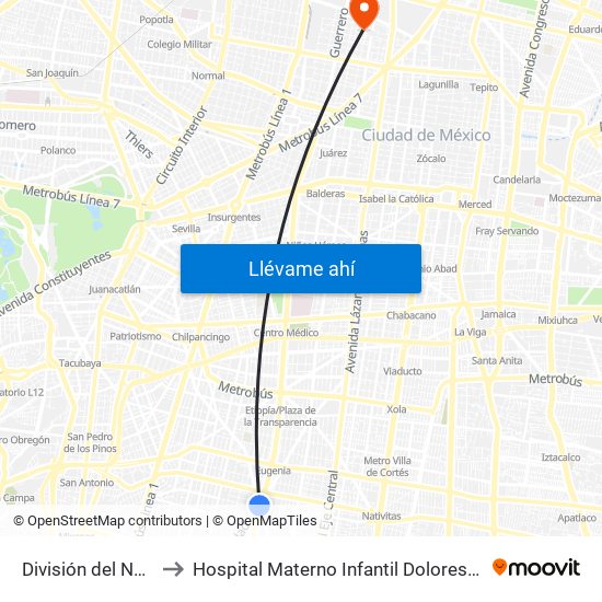 División del Norte to Hospital Materno Infantil Dolores Sanz map