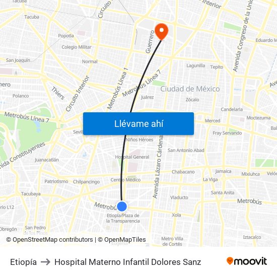 Etiopía to Hospital Materno Infantil Dolores Sanz map
