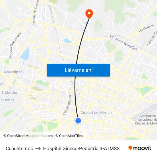 Cuauhtémoc to Hospital Gineco-Pediatria 3-A IMSS map