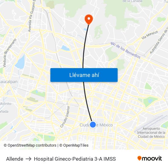 Allende to Hospital Gineco-Pediatria 3-A IMSS map