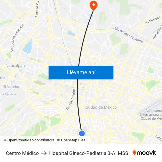 Centro Médico to Hospital Gineco-Pediatria 3-A IMSS map