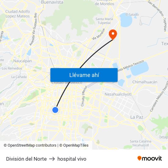 División del Norte to hospital vivo map