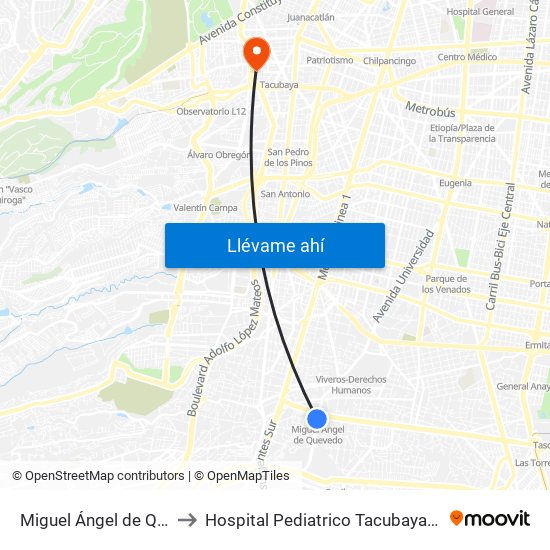 Miguel Ángel de Quevedo to Hospital Pediatrico Tacubaya Urgencias map